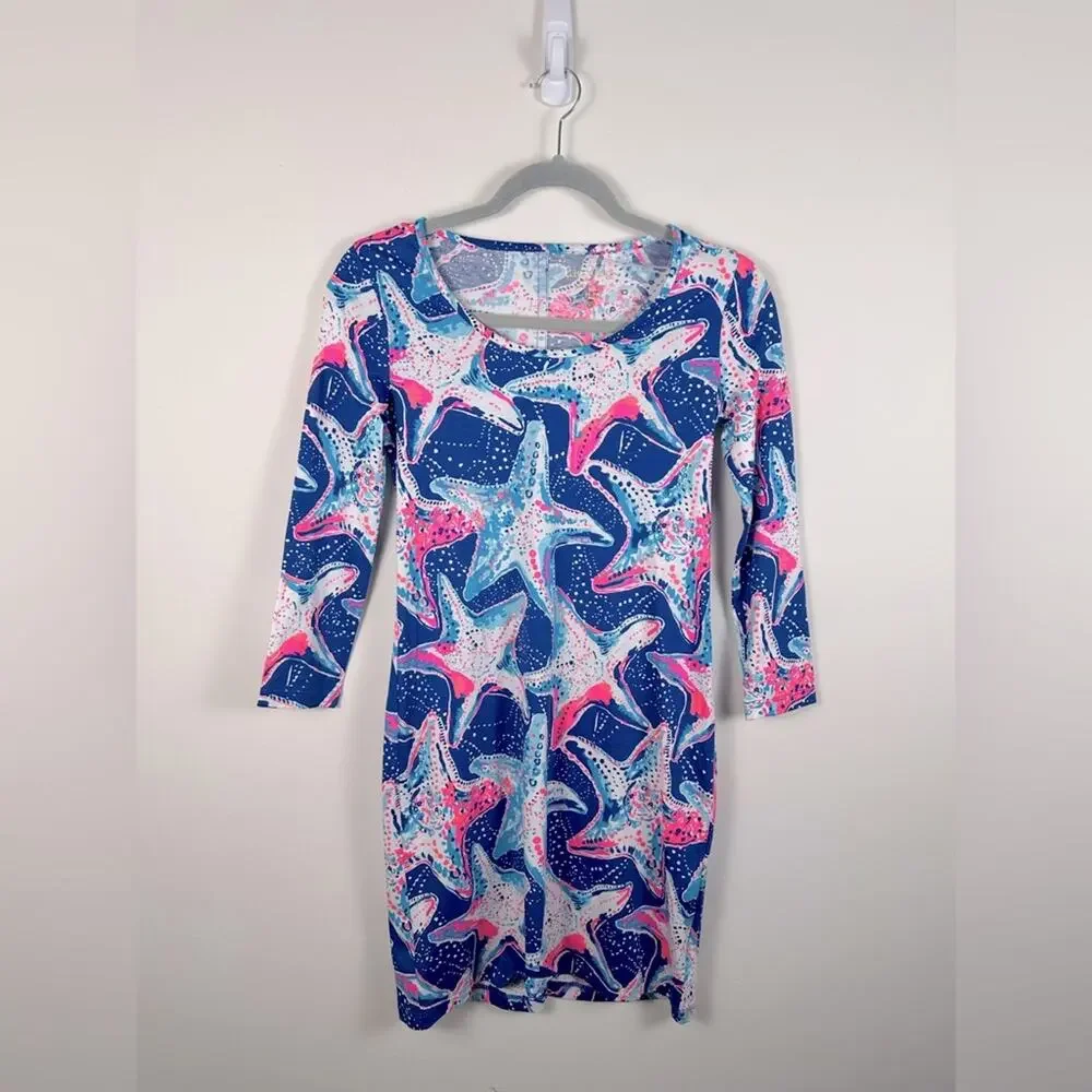 Lilly Pulitzer Beacon Dress Women XXS Pink Star Struck NWT Starfish Pima Cotton‎